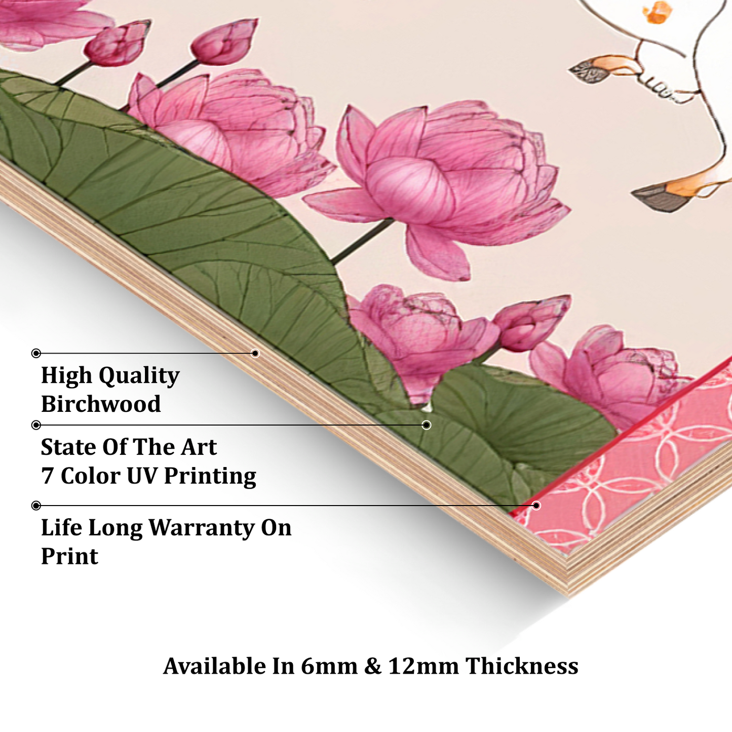 Cow and Lotus Pink Pichwai Wood Print Wall Art Set of 2