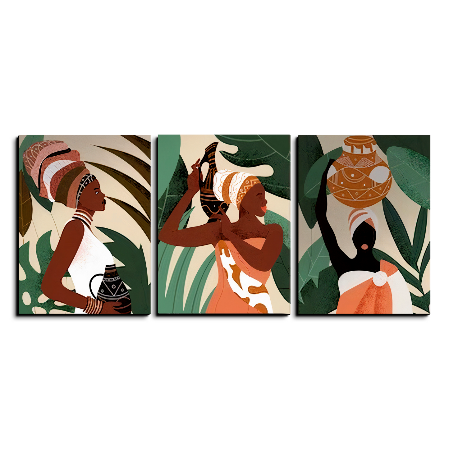 Tribal Women Boho Wood Print Wall Art Set of 3