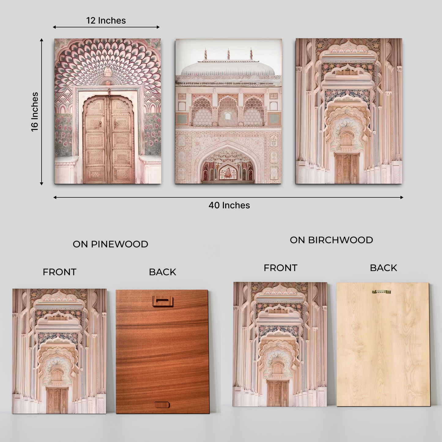 Jaipur City Wood Print Wall Art Set of 3