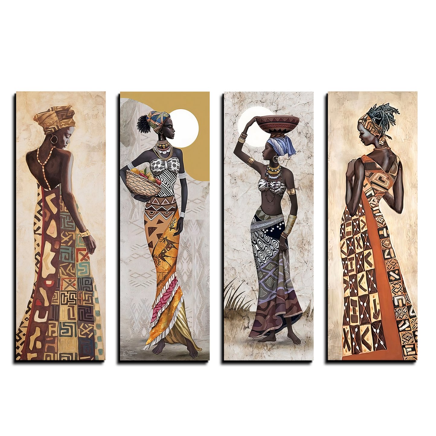 Set of 4 Tribal Women Wood Print Wall Art