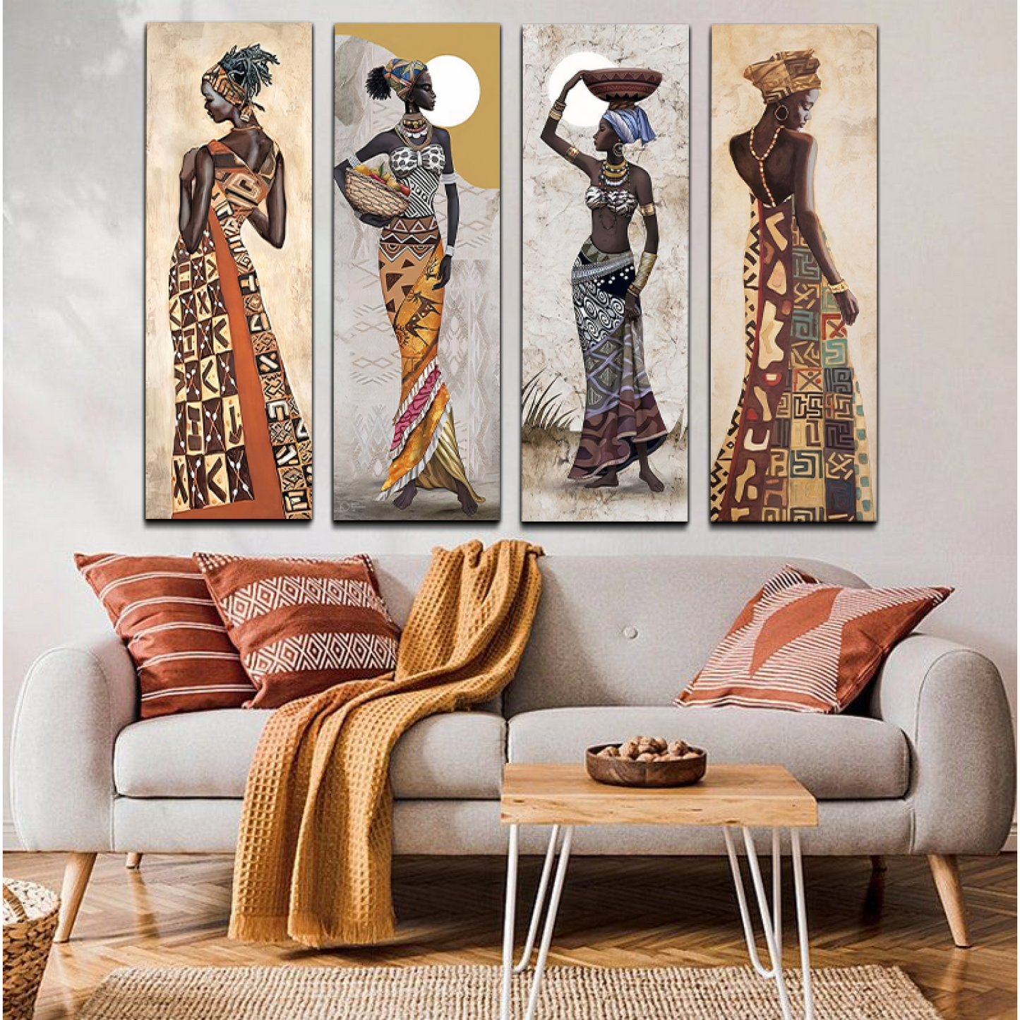 Set of 4 Tribal Women Wood Print Wall Art