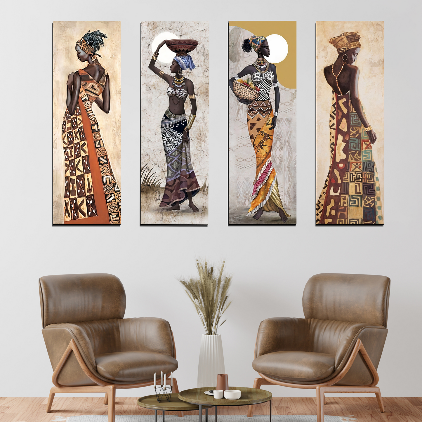 Set of 4 Tribal Women Wood Print Wall Art