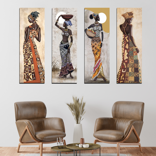 Set of 4 Tribal Women Wood Print Wall Art
