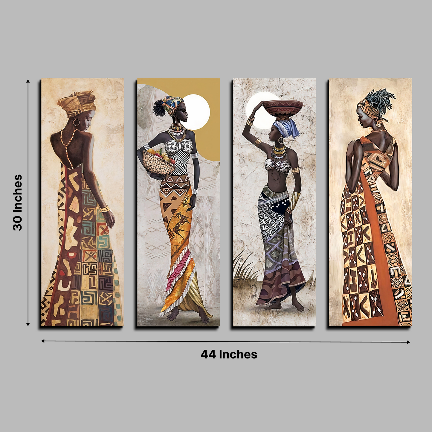 Set of 4 Tribal Women Wood Print Wall Art