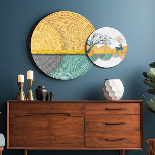 Abstract Deer Round Wood Print Wall Art