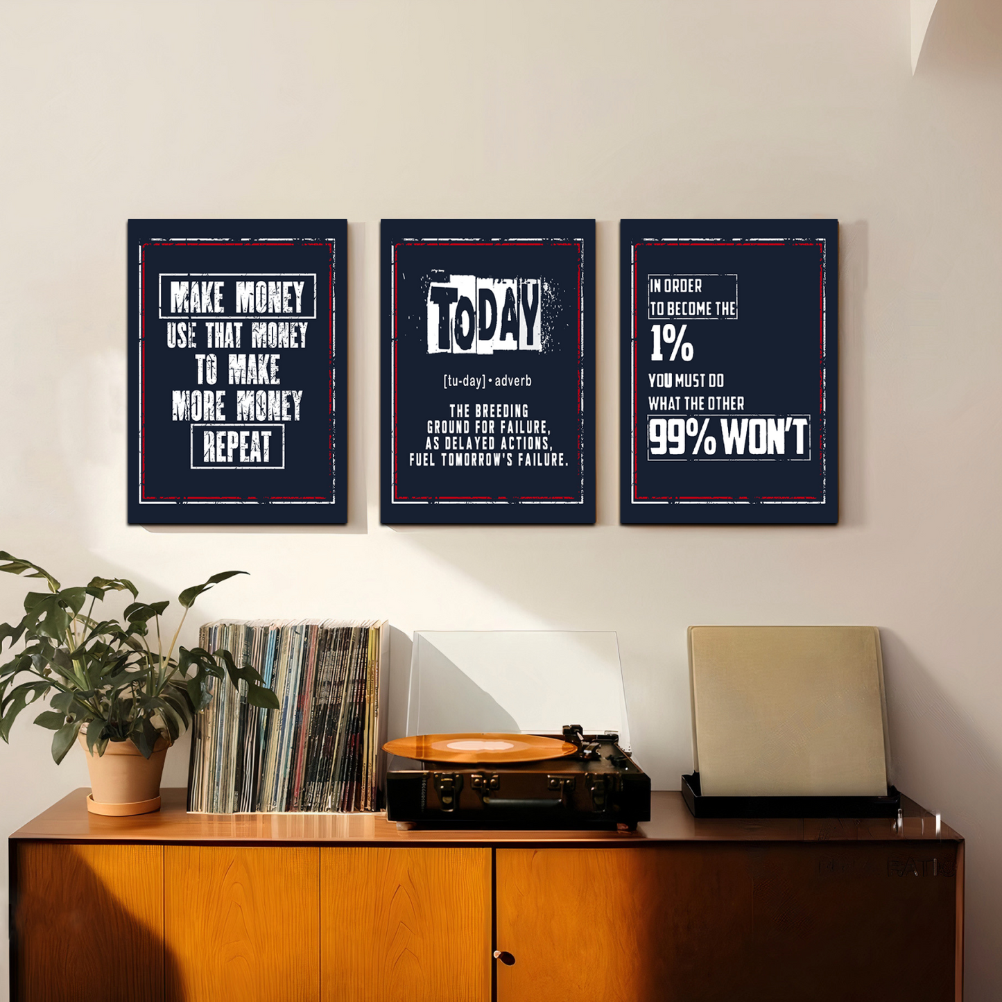 Self Motivational Inspired Quotes Wood Print Wall Art Set of 3