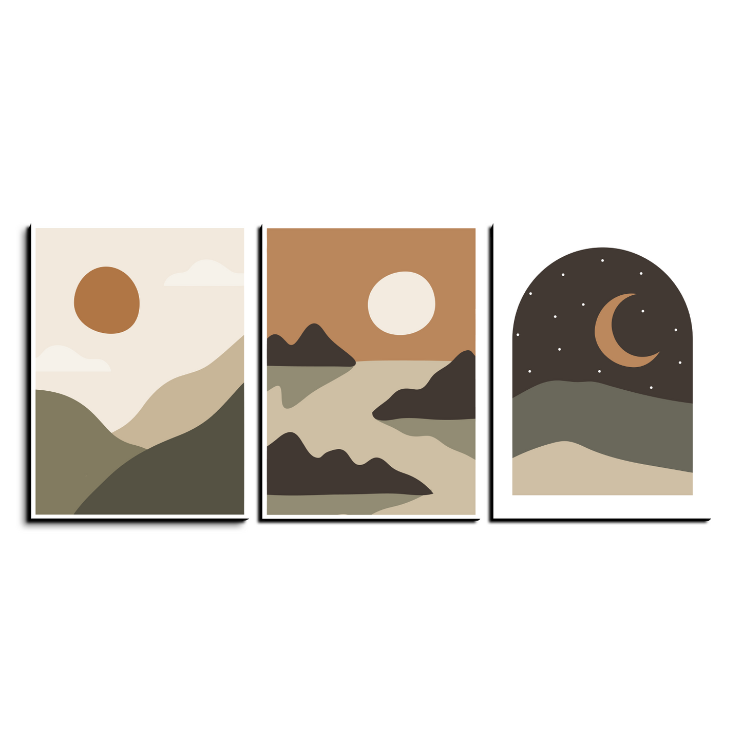 Moon Phase Boho Wood Print Wall Art Set of 3