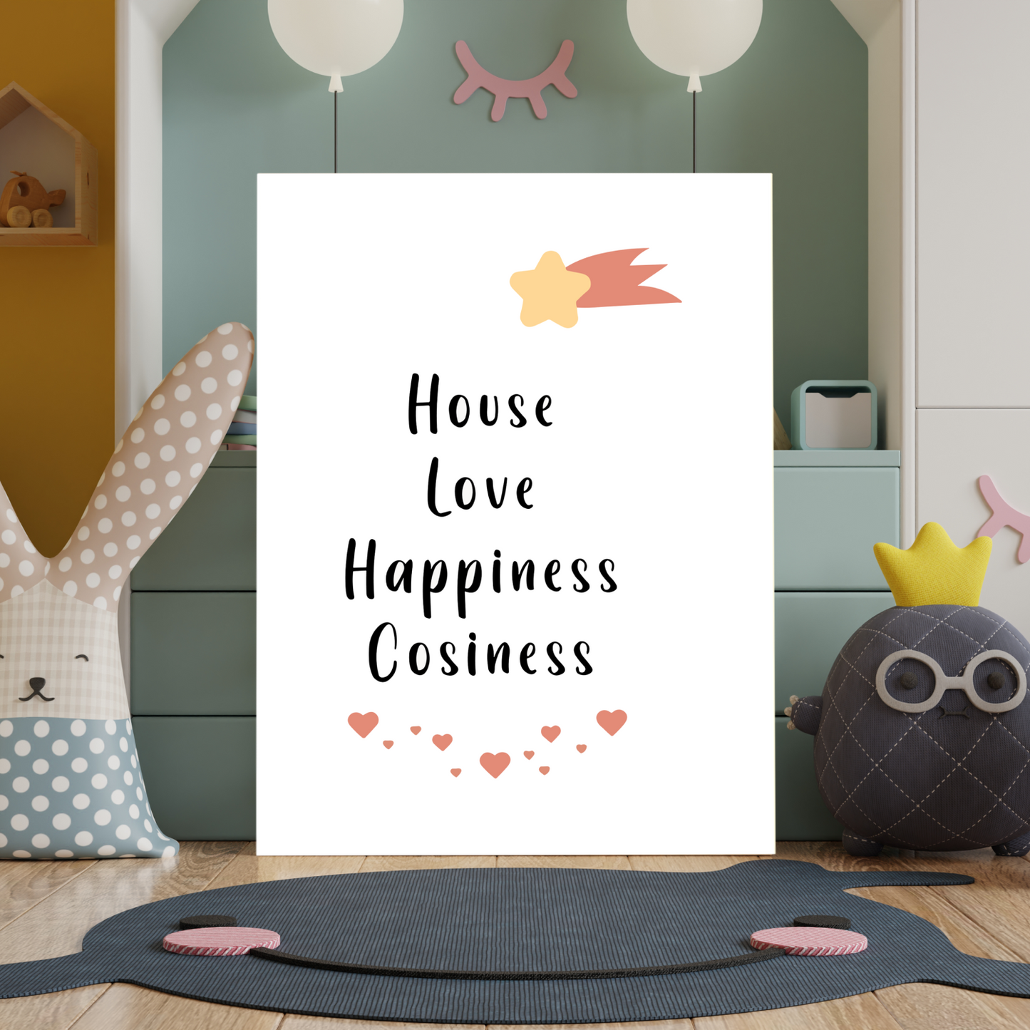 House Love Happiness Cosiness Wood Print Wall Art