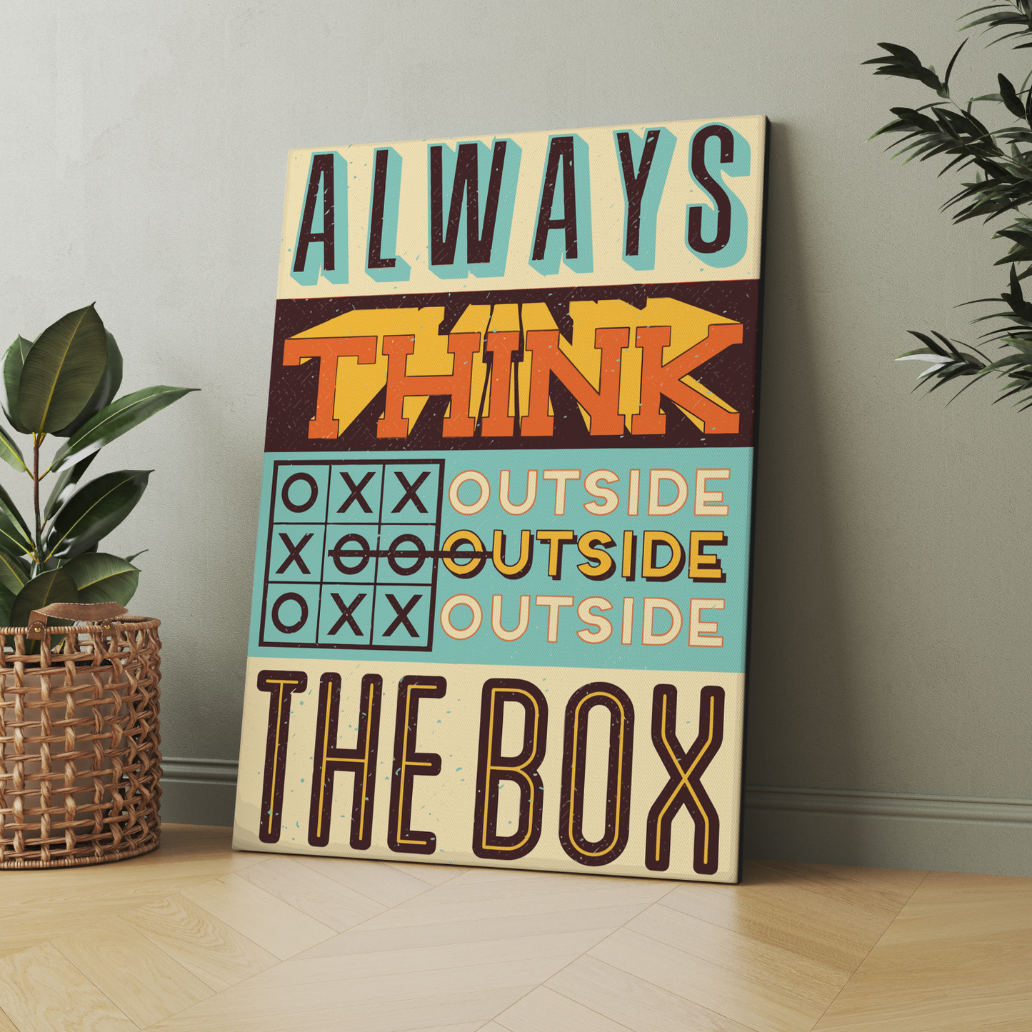 Always Think Outside The Box Vintage Wood Print Wall Art