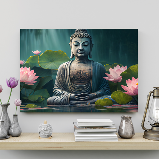 Buddha Meditating in Water Wood Print Wall Art