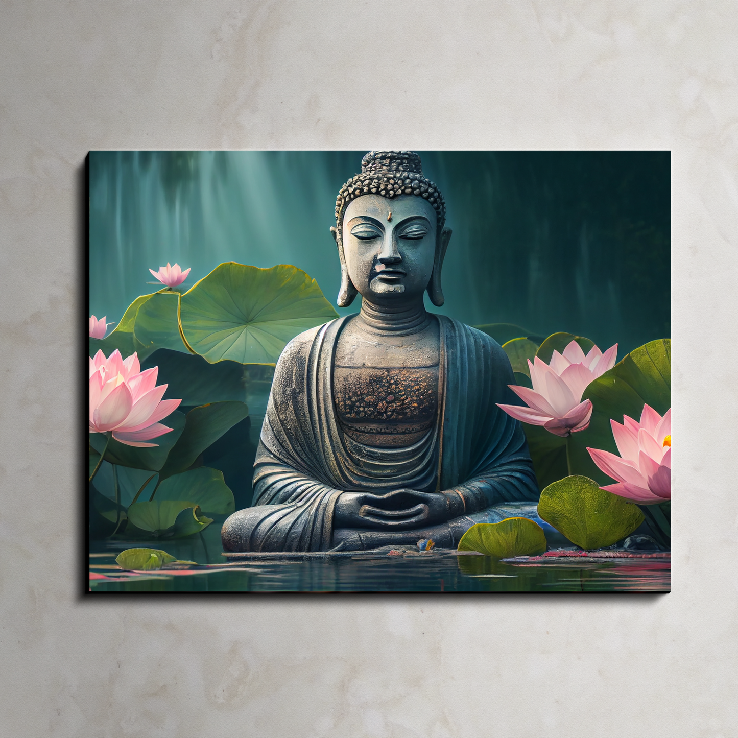 Buddha Meditating in Water Wood Print Wall Art