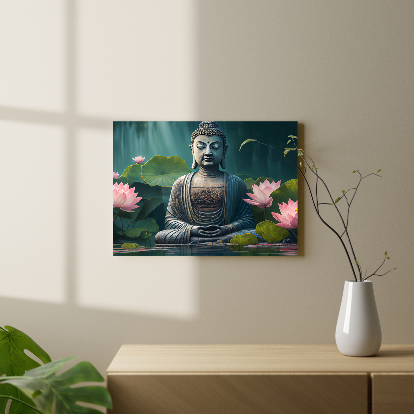 Buddha Meditating in Water Wood Print Wall Art