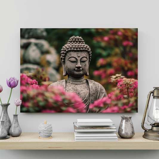 Buddha Meditating Statue in Nature Wood Print Wall Art