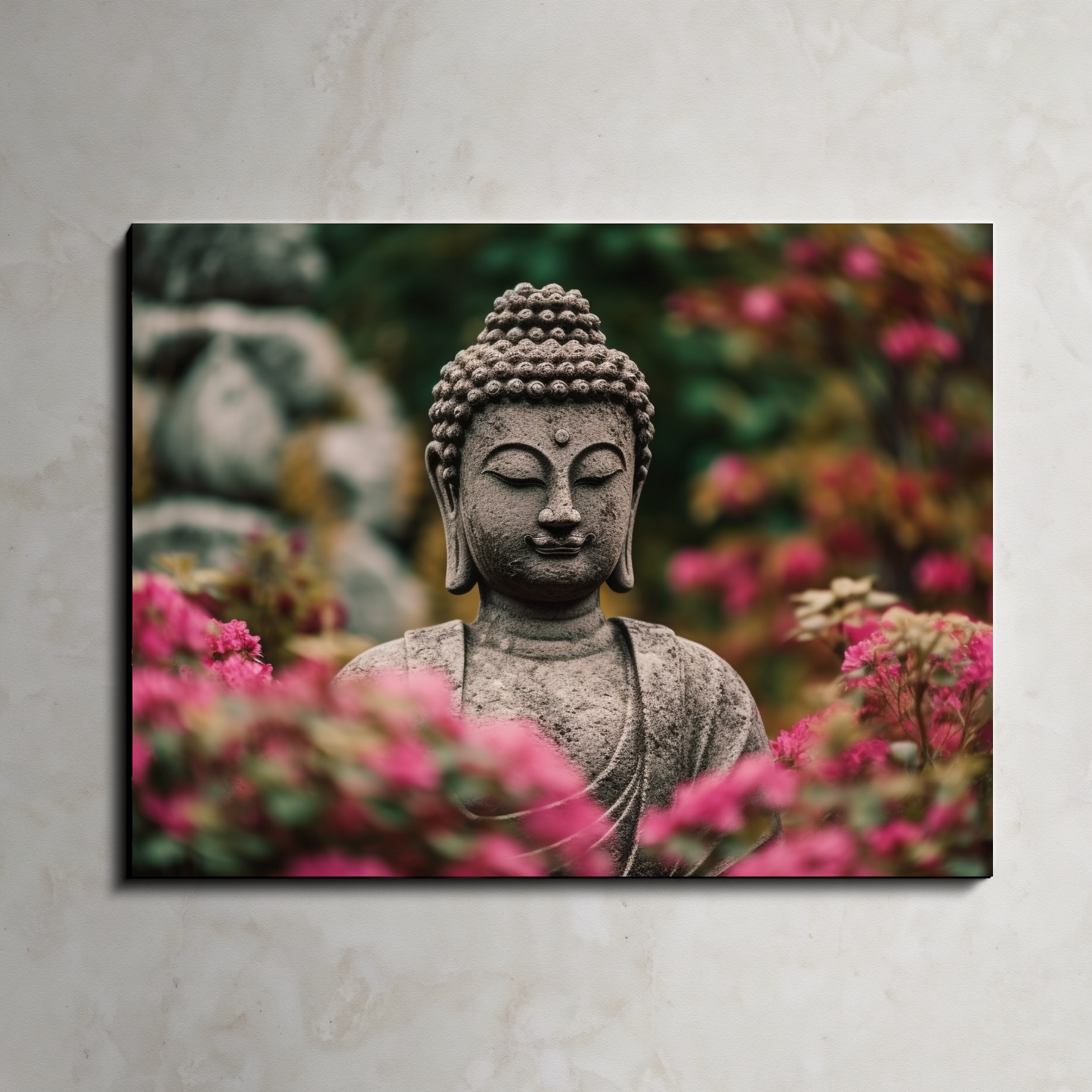 Buddha Meditating Statue in Nature Wood Print Wall Art