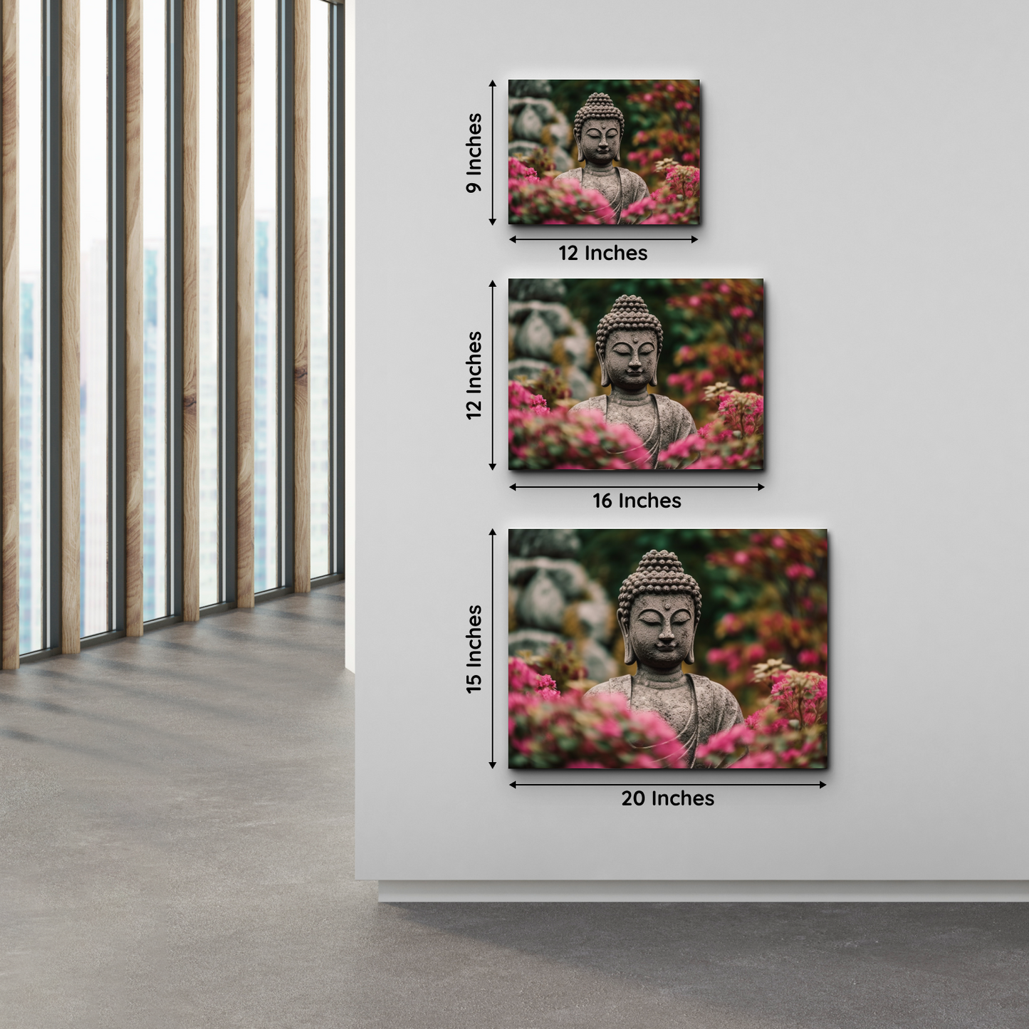 Buddha Meditating Statue in Nature Wood Print Wall Art