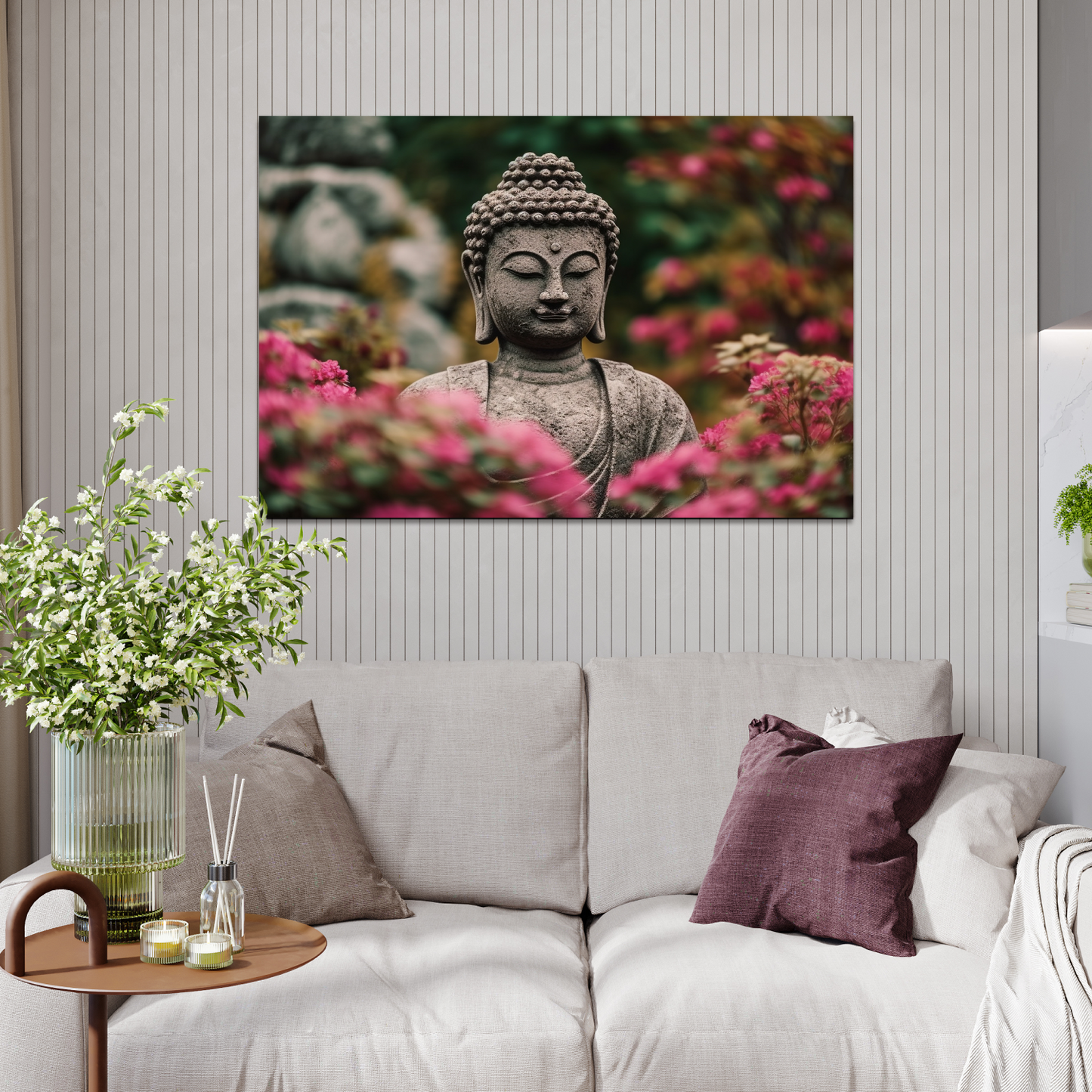 Buddha Meditating Statue in Nature Wood Print Wall Art