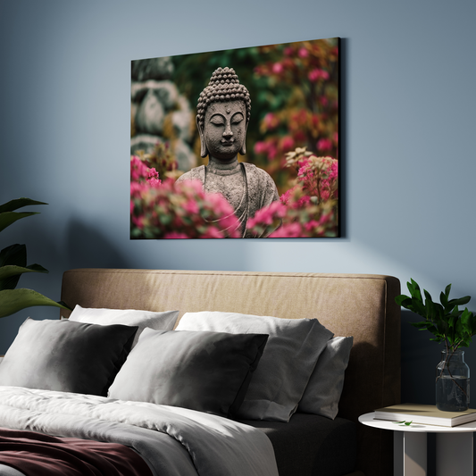 Buddha Meditating Statue in Nature Wood Print Wall Art