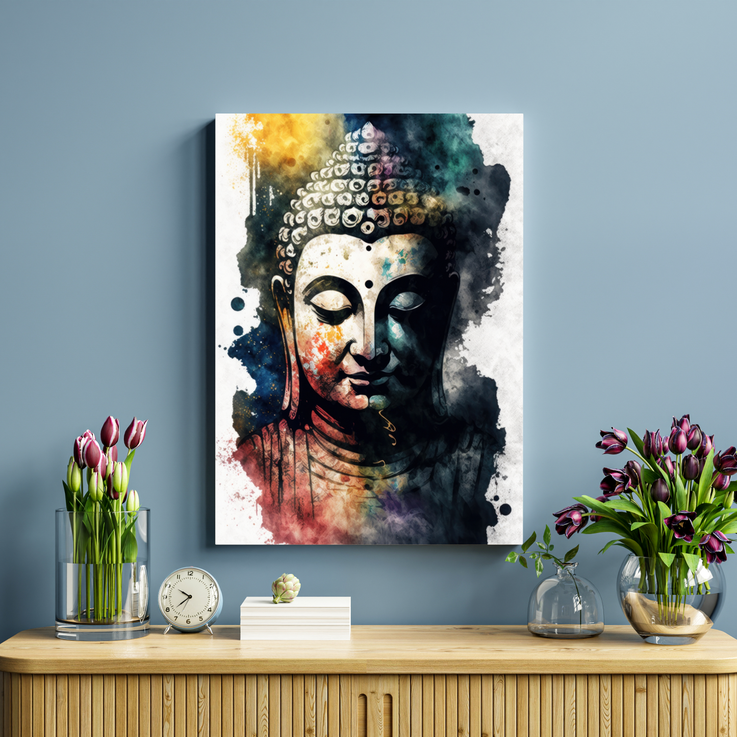 Meditating Buddha Water Color Wood Print Wall Art