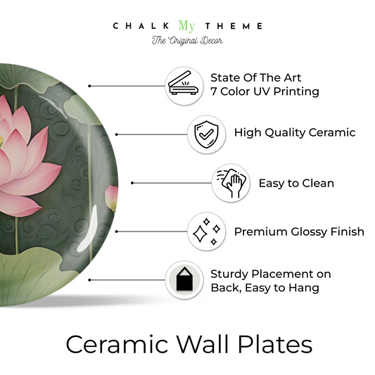 Pink Lotus Ceramic Wall Plate Home Décor