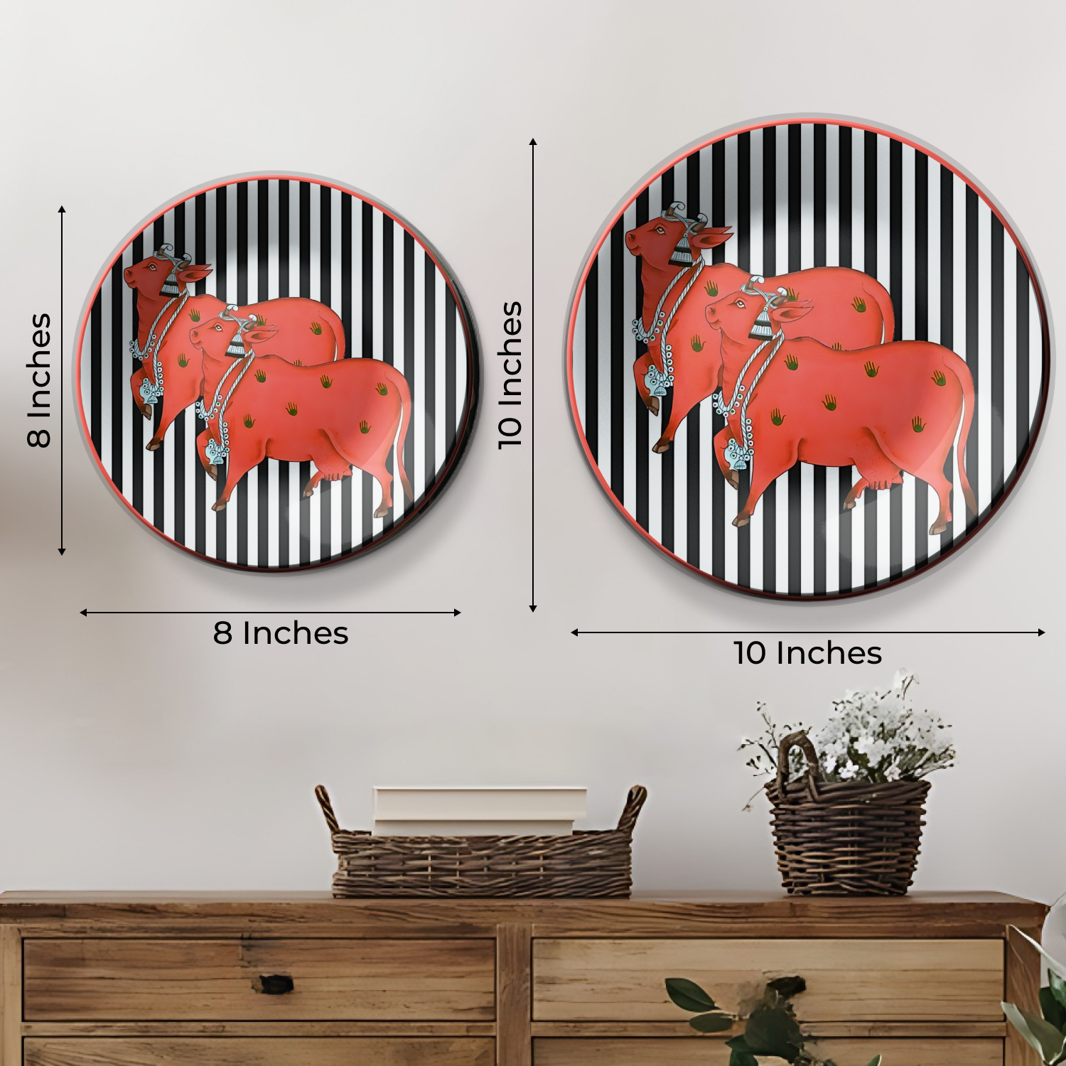 pichwai cow print vintage wall plates