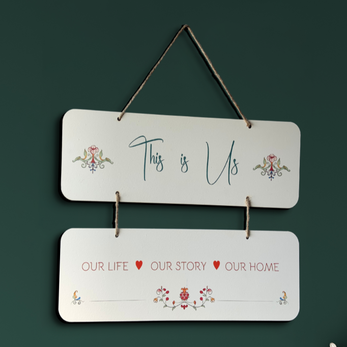 This Is Us 2 Layer Wood Print Colorful Wall or Door Hanging