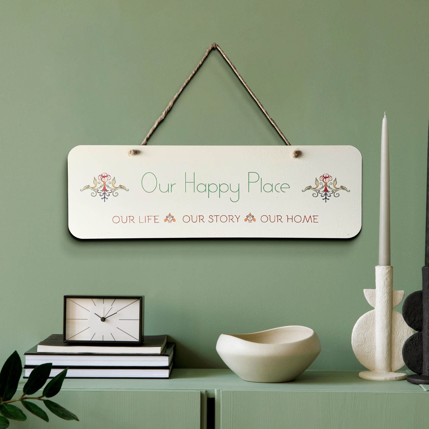 Our Happy Place Wood Print Colorful Wall or Door Hanging