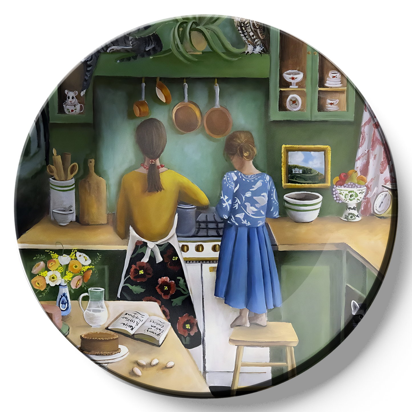 mother and daughter cooking in the kitchen ceramic wall plate
