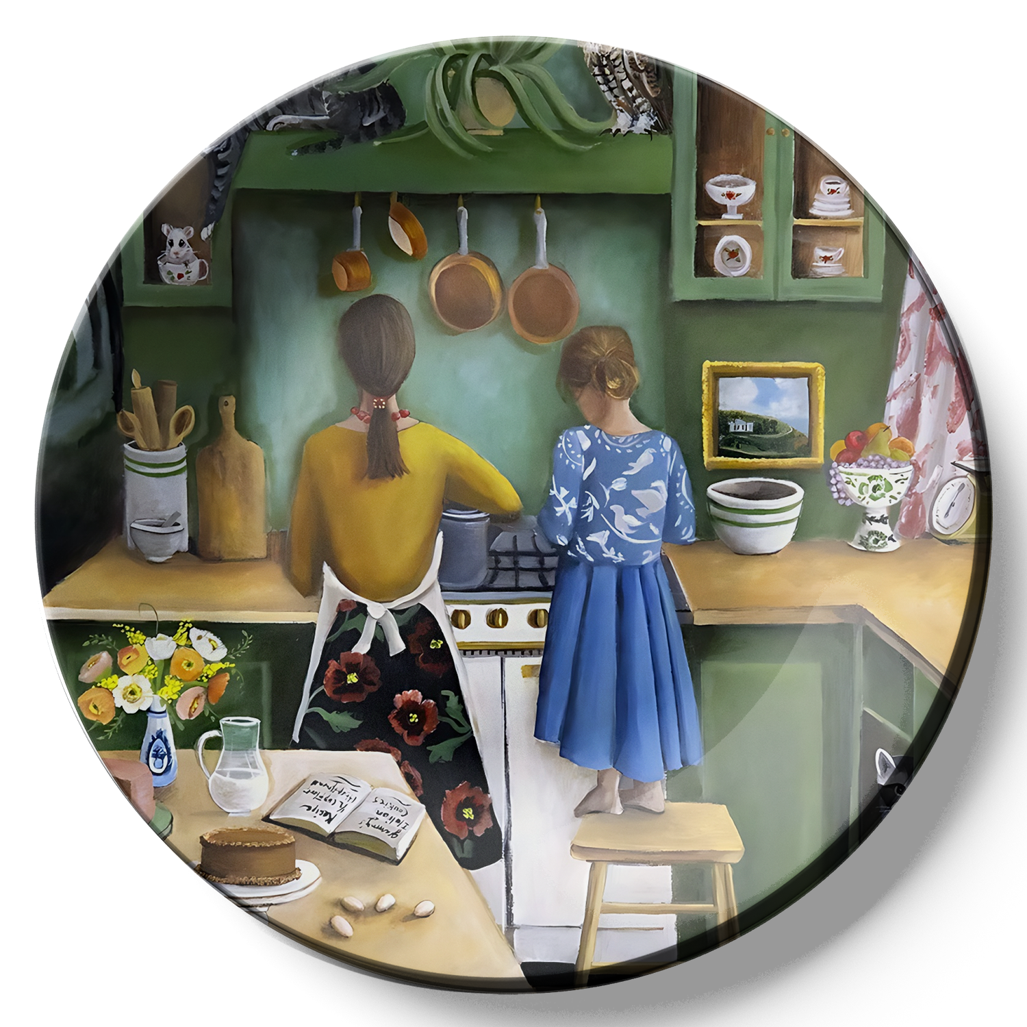 mother and daughter cooking in the kitchen ceramic wall plate