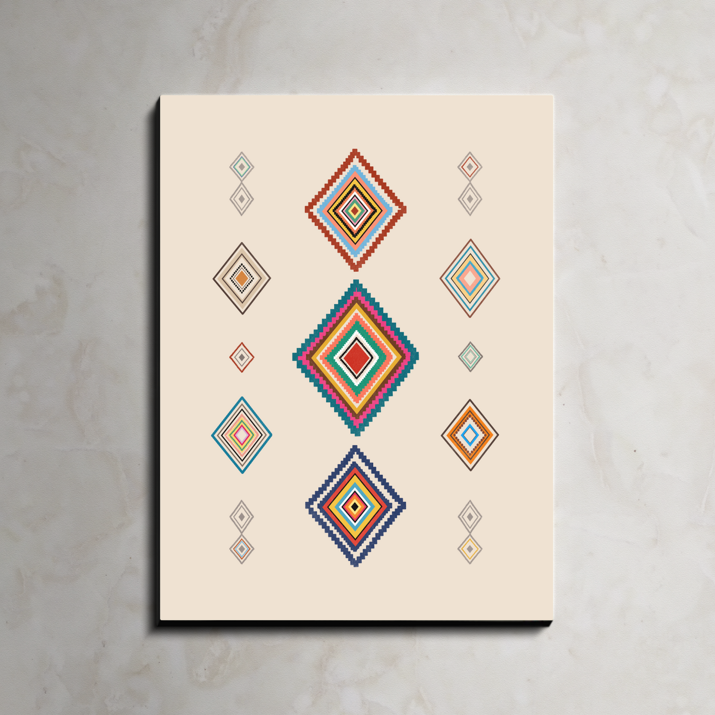 Geometric Diamonds Boho Wood Print Wall Art