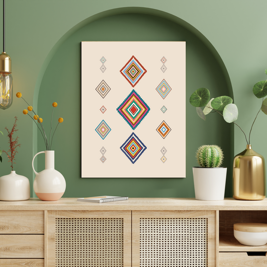 Geometric Diamonds Boho Wood Print Wall Art