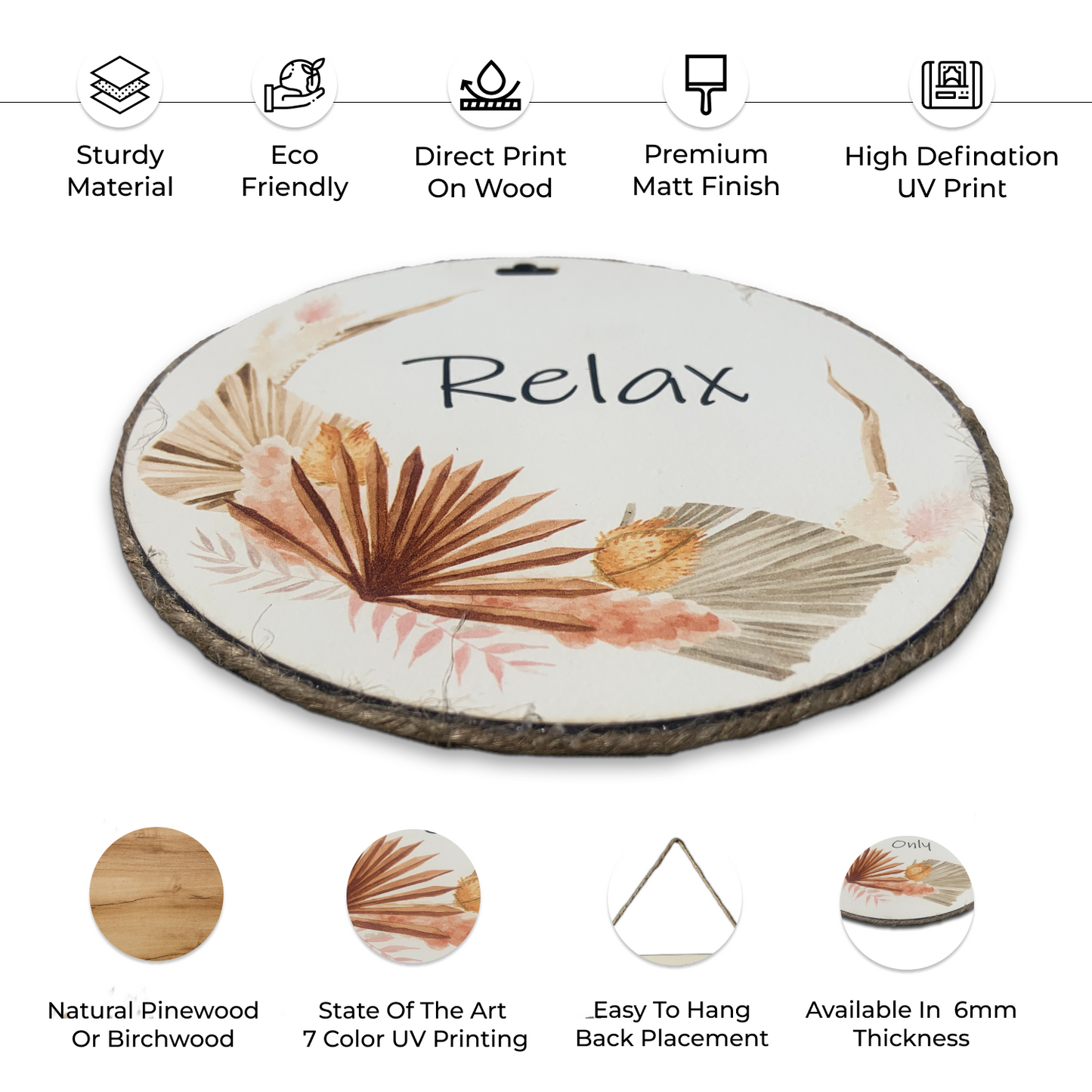 Relax Wood Print Colorful Wall or Door Hanging