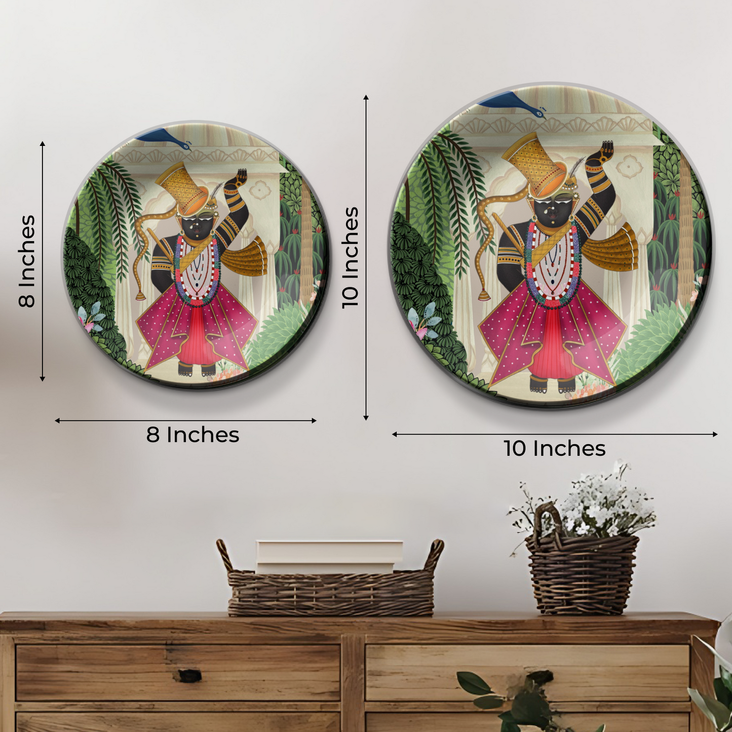 Set of 3 Shrinath Ji and Lotus Wall Plates Décor