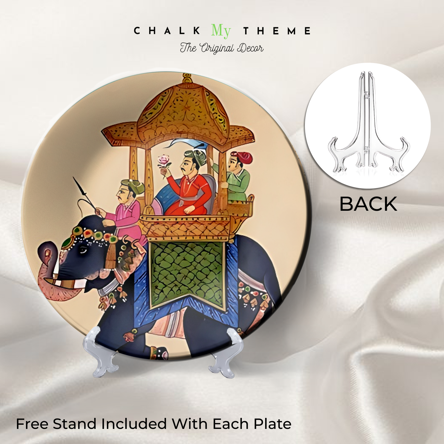 Elephant and King ceramic wall plate for home