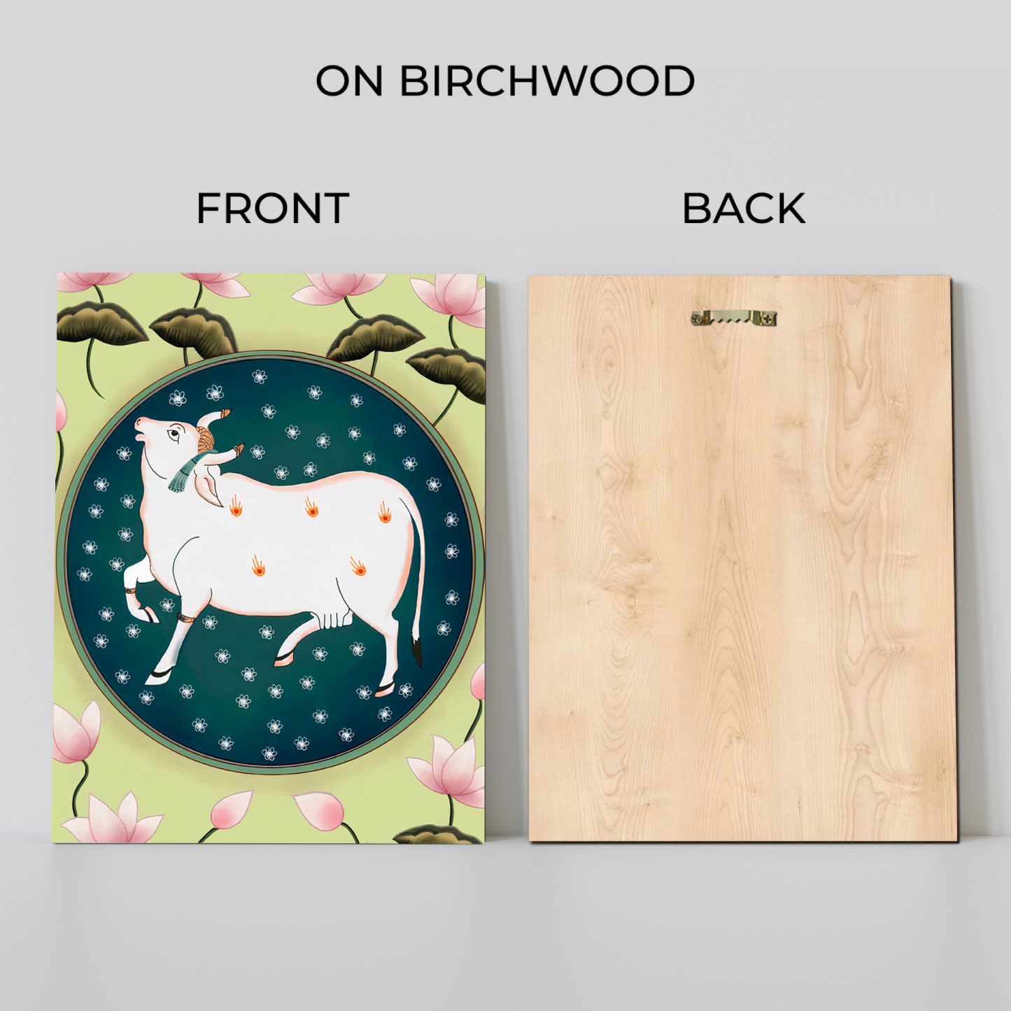 Cow and Lotus Pichwai Wood Print Wall Art