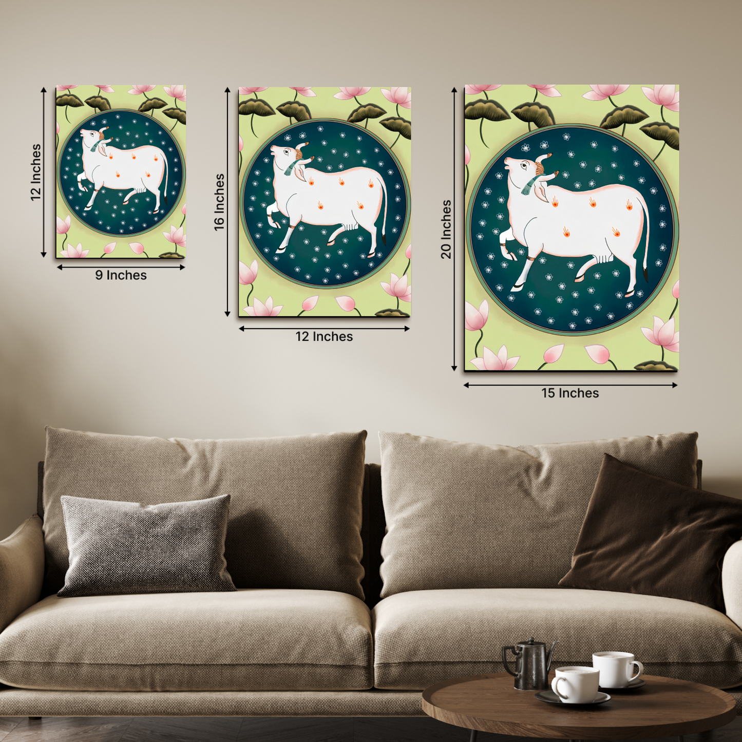Cow and Lotus Pichwai Wood Print Wall Art