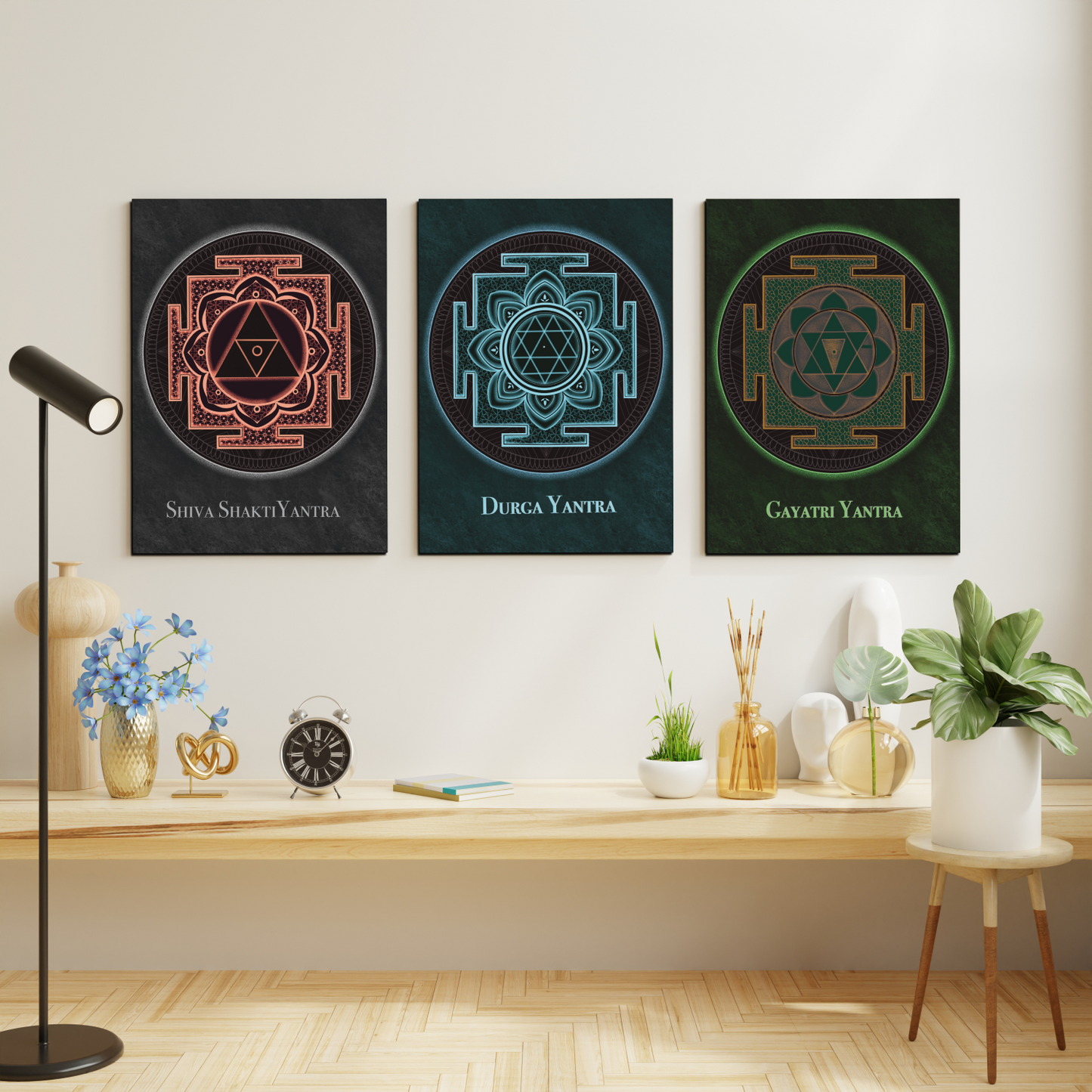 Set of 3 Prosperity & Wealth Yantra Wood Print Wall Art