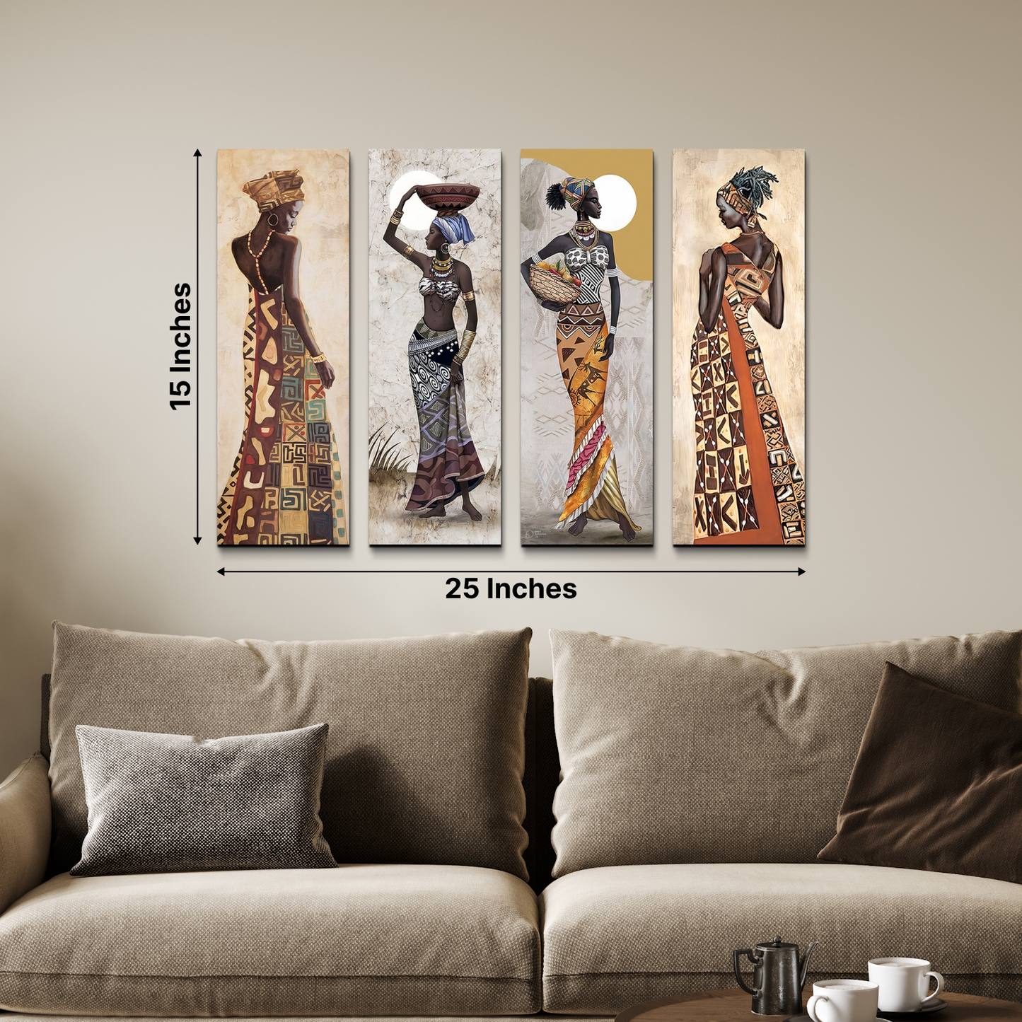 Set of 4 Tribal Women Wood Print Wall Art