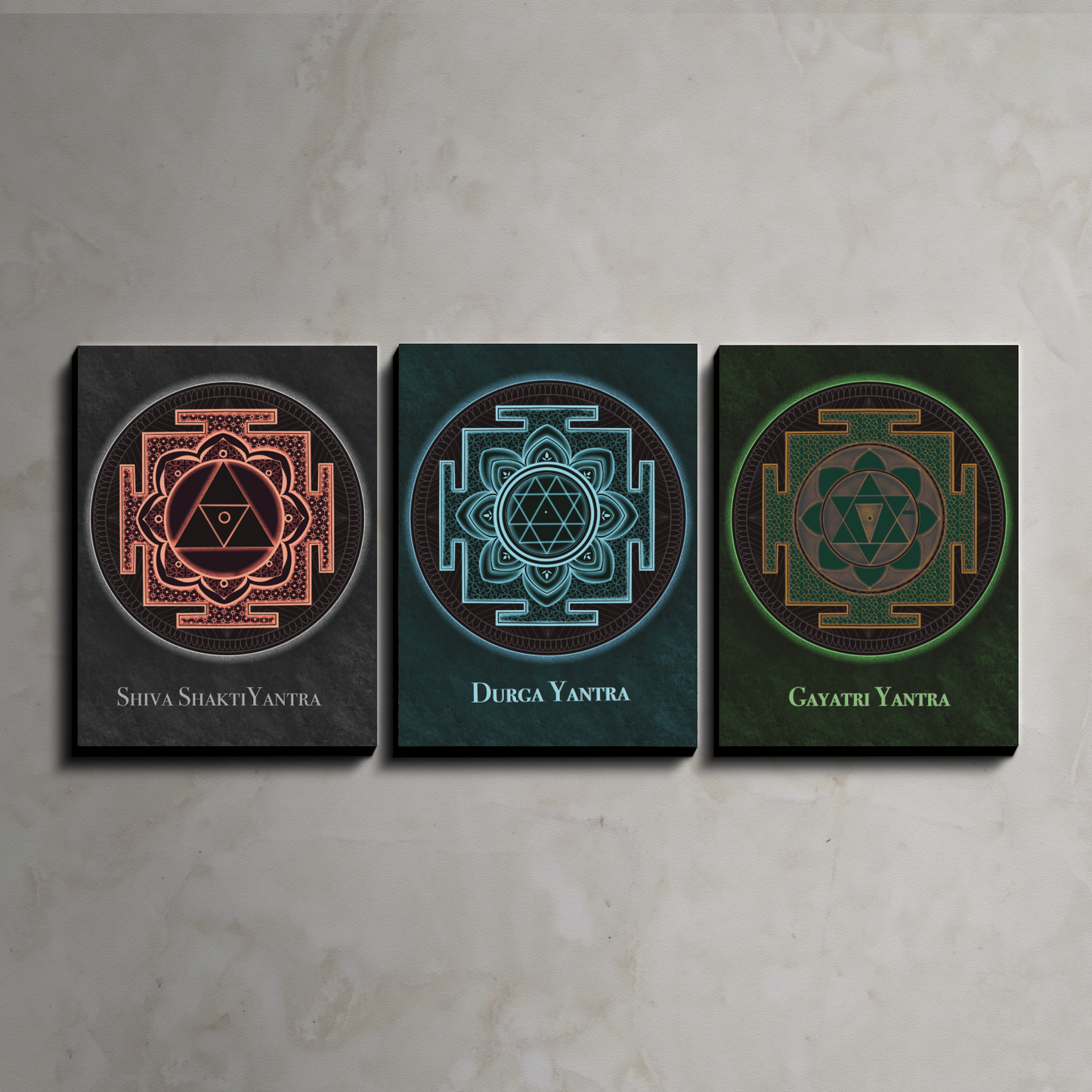 Set of 3 Prosperity & Wealth Yantra Wood Print Wall Art