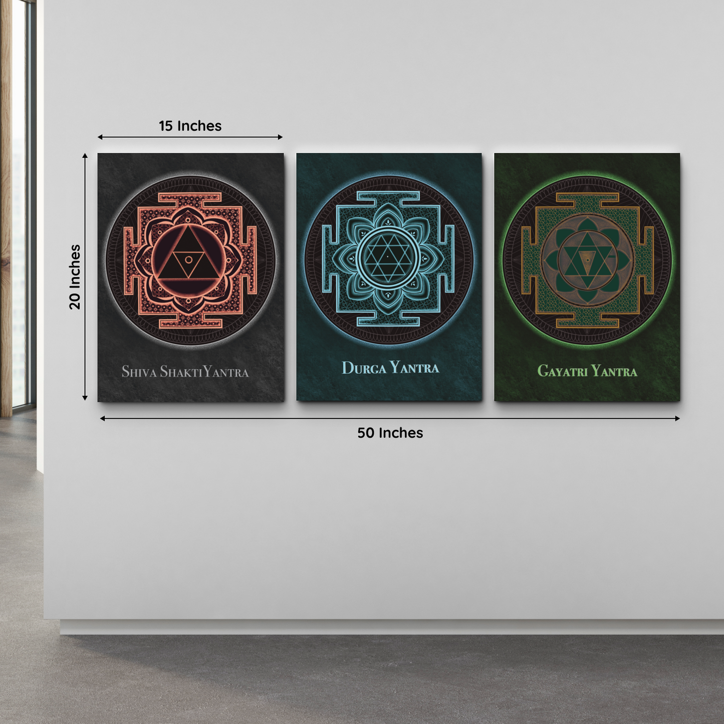 Set of 3 Prosperity & Wealth Yantra Wood Print Wall Art