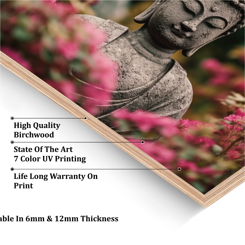 Buddha Meditating Statue in Nature Wood Print Wall Art