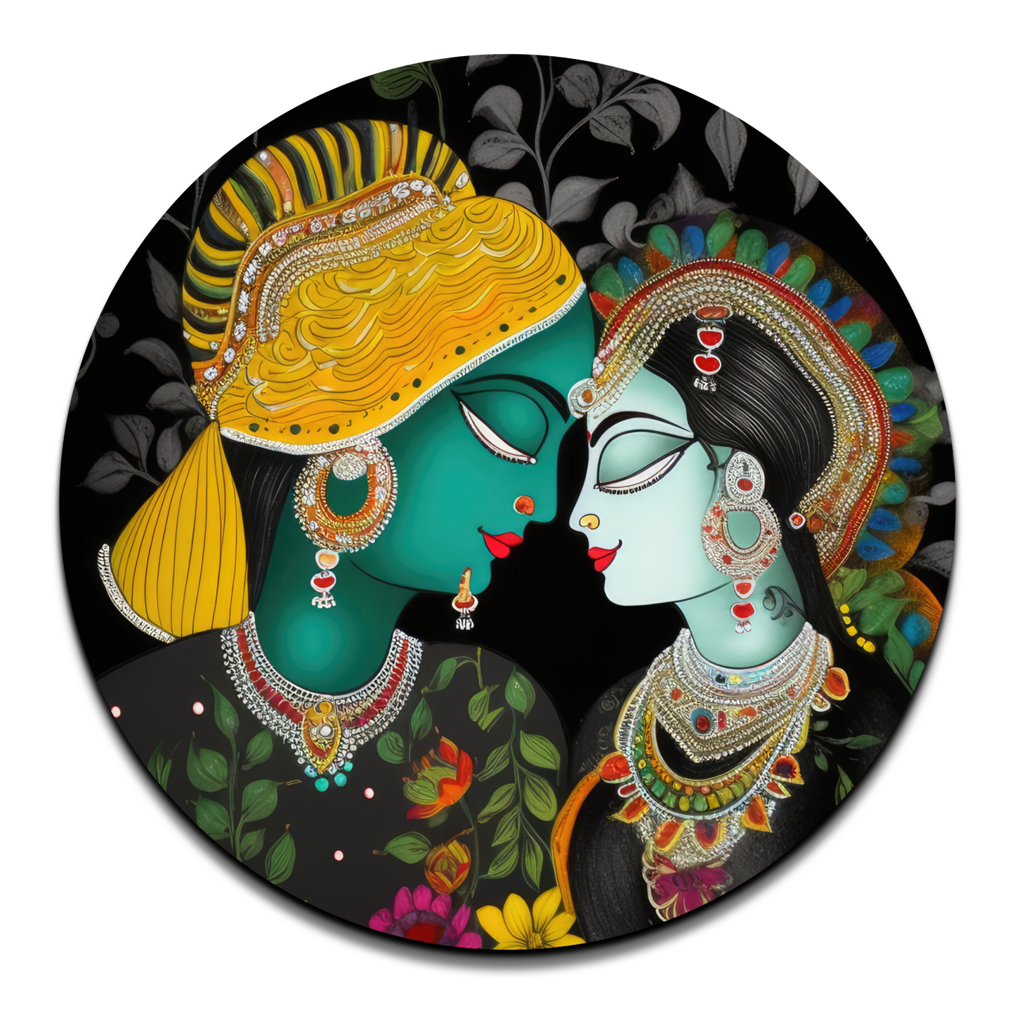 Radha Krishna Colorful Round Wood Print Wall Art