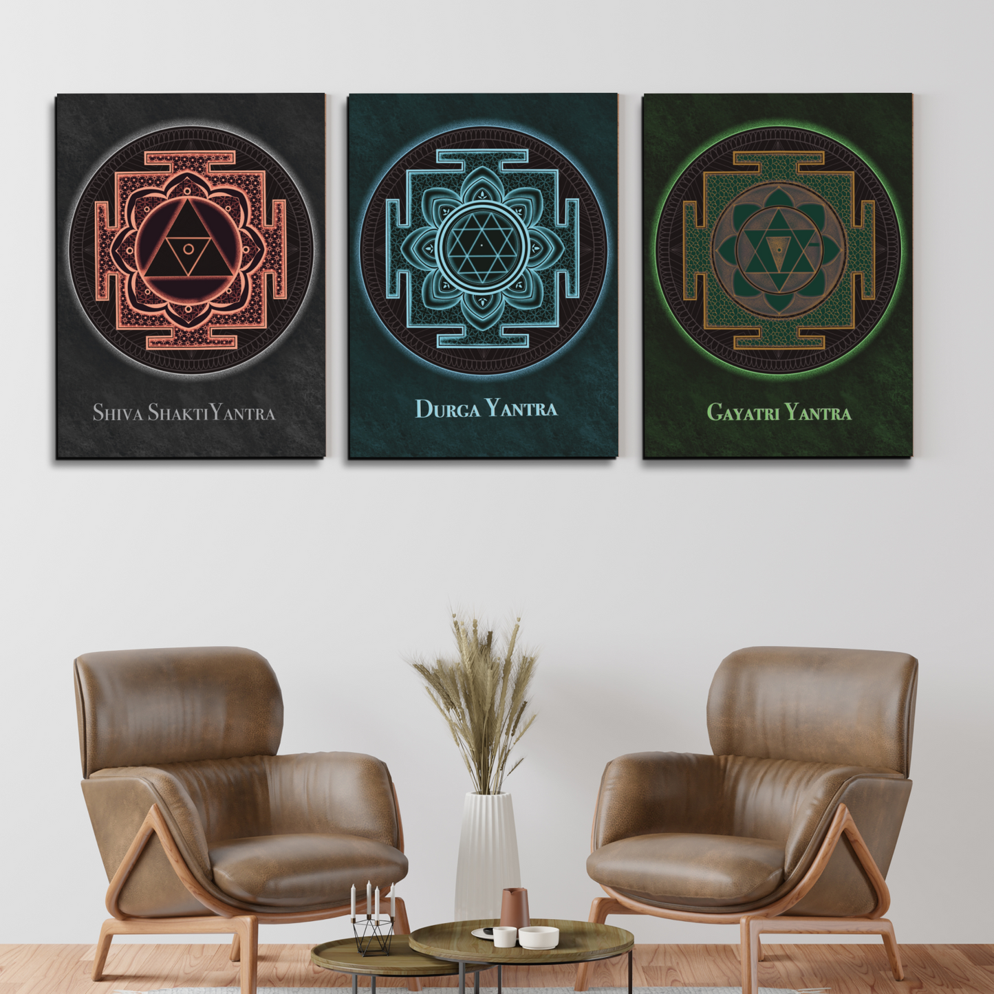 Set of 3 Prosperity & Wealth Yantra Wood Print Wall Art