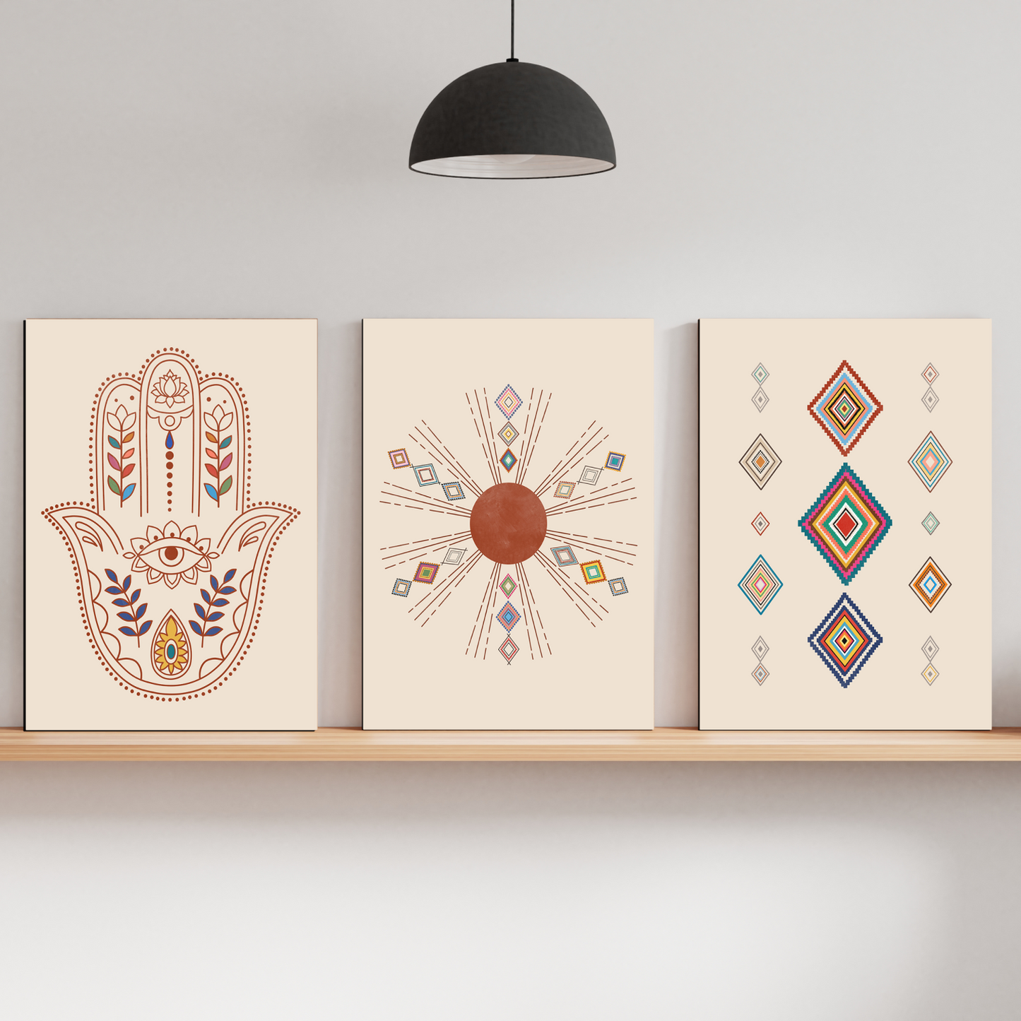 Hamsa Evil Eye Protector Wood Print Wall Art Set of 3
