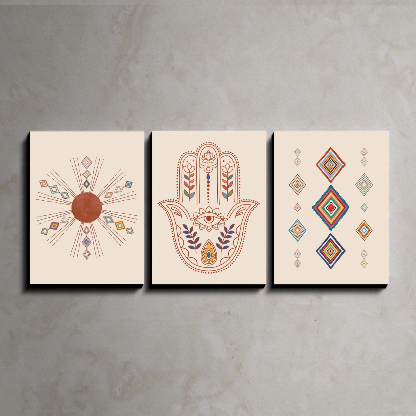 Hamsa Evil Eye Protector Wood Print Wall Art Set of 3