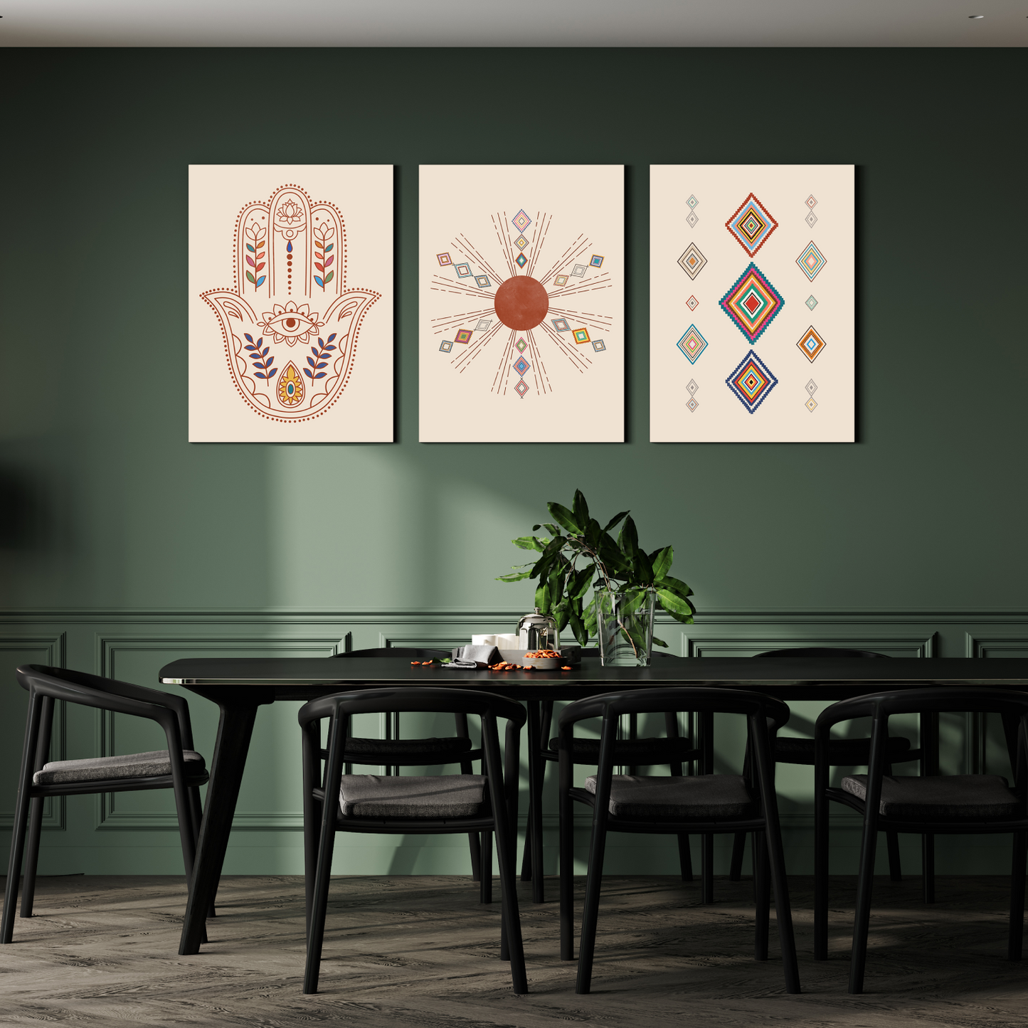 Hamsa Evil Eye Protector Wood Print Wall Art Set of 3