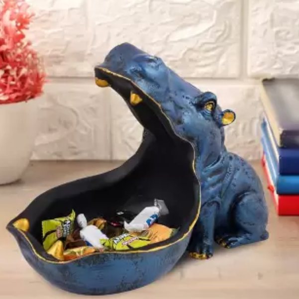 Angry Hippopotamus Mouth Open Face Sculpture for Living Room Home Decor