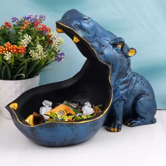 Angry Hippopotamus Mouth Open Face Sculpture for Living Room Home Decor