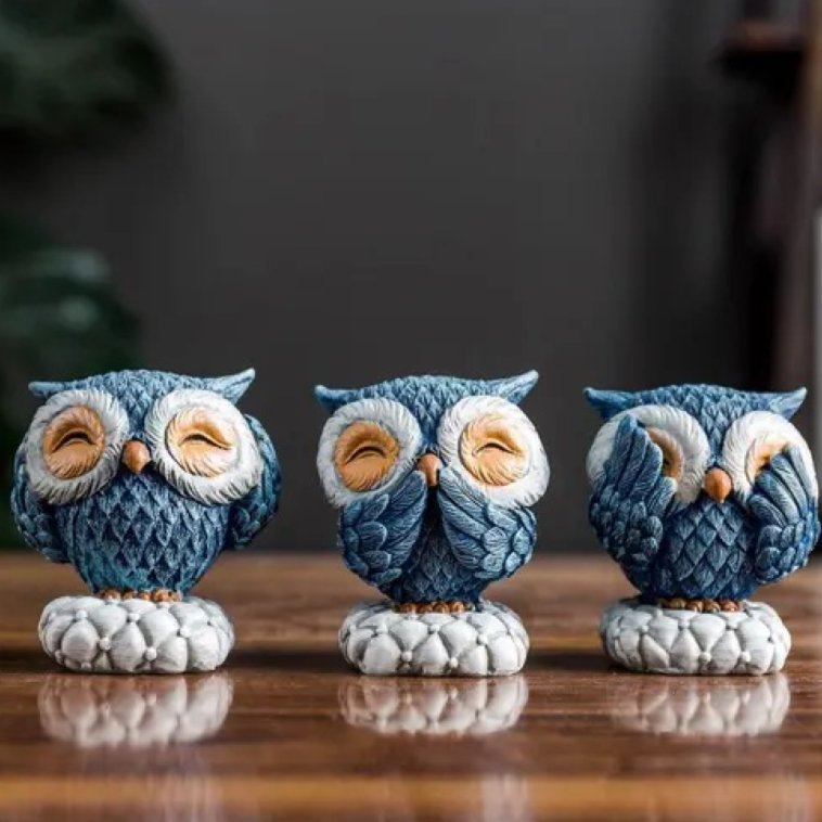 Whimsical Owl Trio Delight Shelf Decor Accents