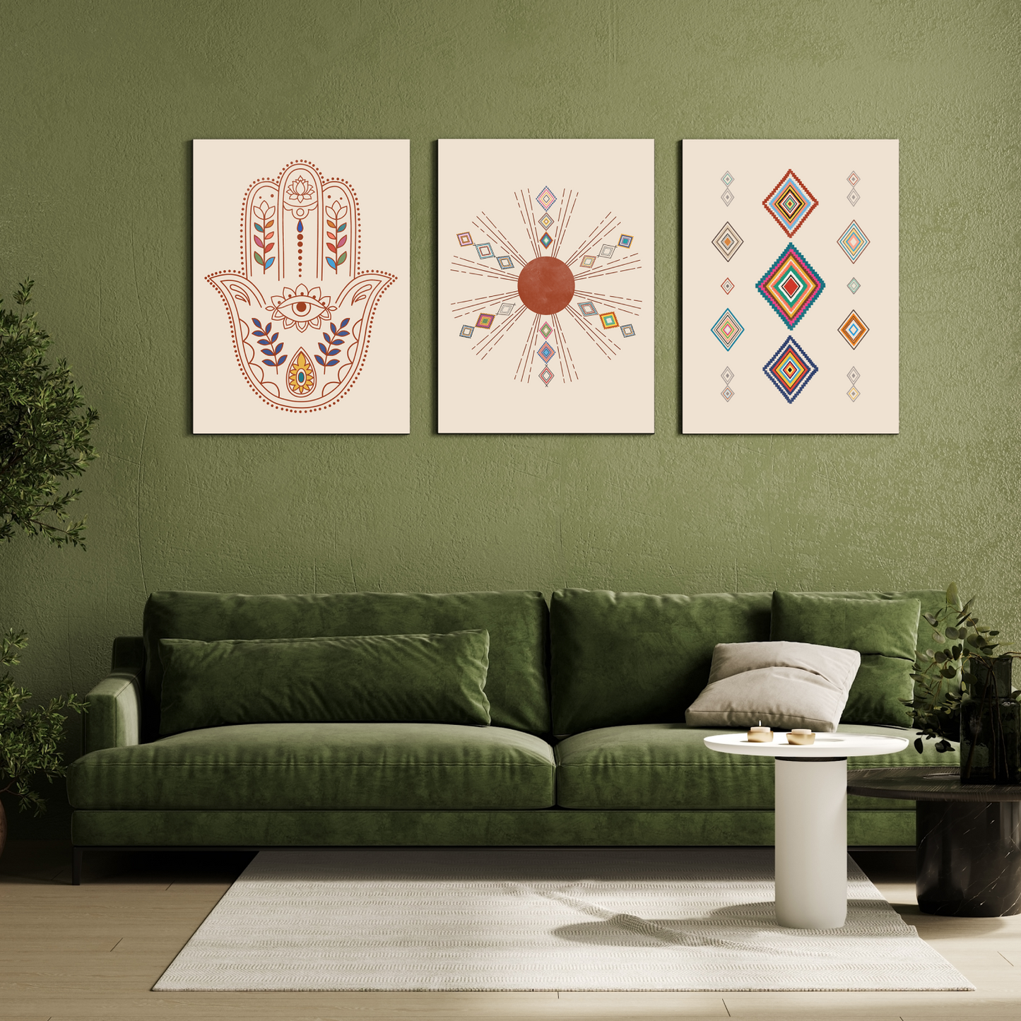 Hamsa Evil Eye Protector Wood Print Wall Art Set of 3