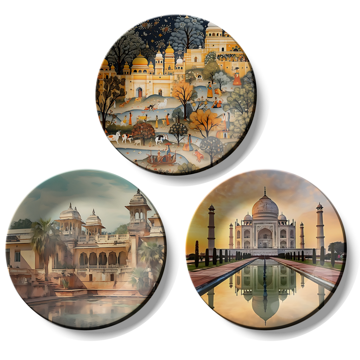 Set of 3 Indian Structure Wall Plates Décor